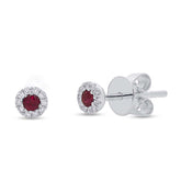0.05ct Diamond and 0.10ct Ruby 14k White Gold Stud Earring